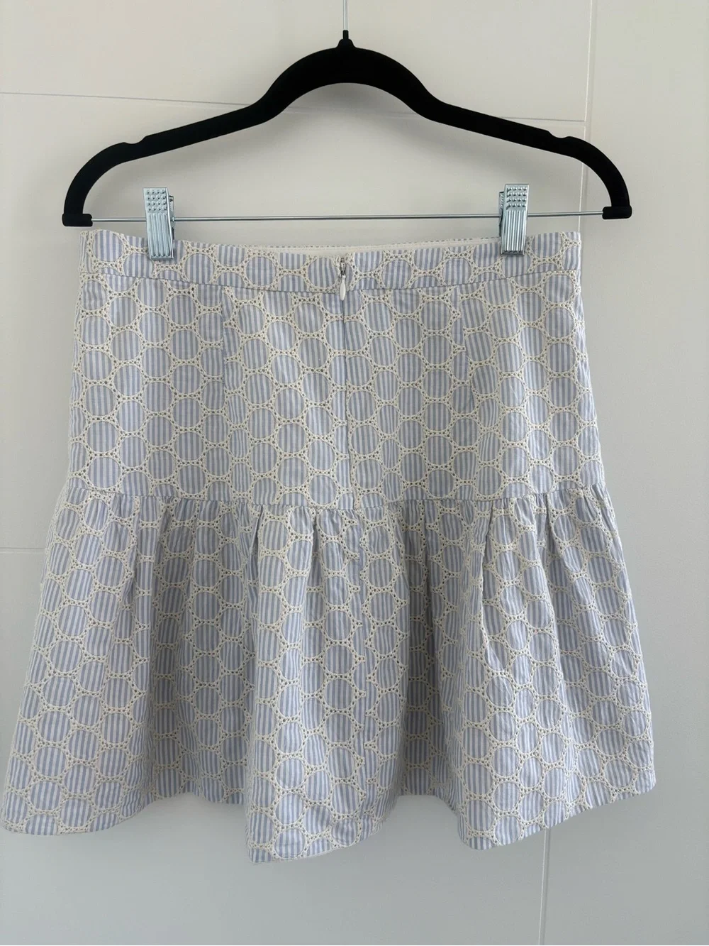 J. Crew Light Blue Printed Ruffle-Hem A-Line Skirt